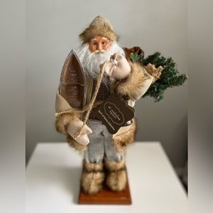 ☑️Rustic 19” Tall Standing SANTA CLAUS Statue Figure With Lantern Boat